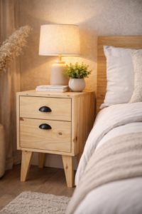 Juego de mesa de luz nordica de pino